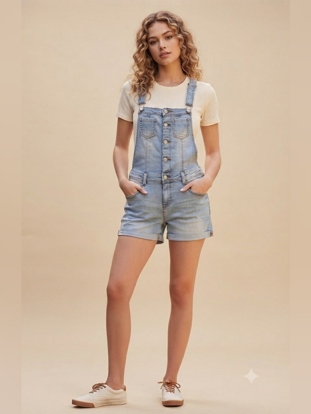 Light Wash Denim Short Overalls
